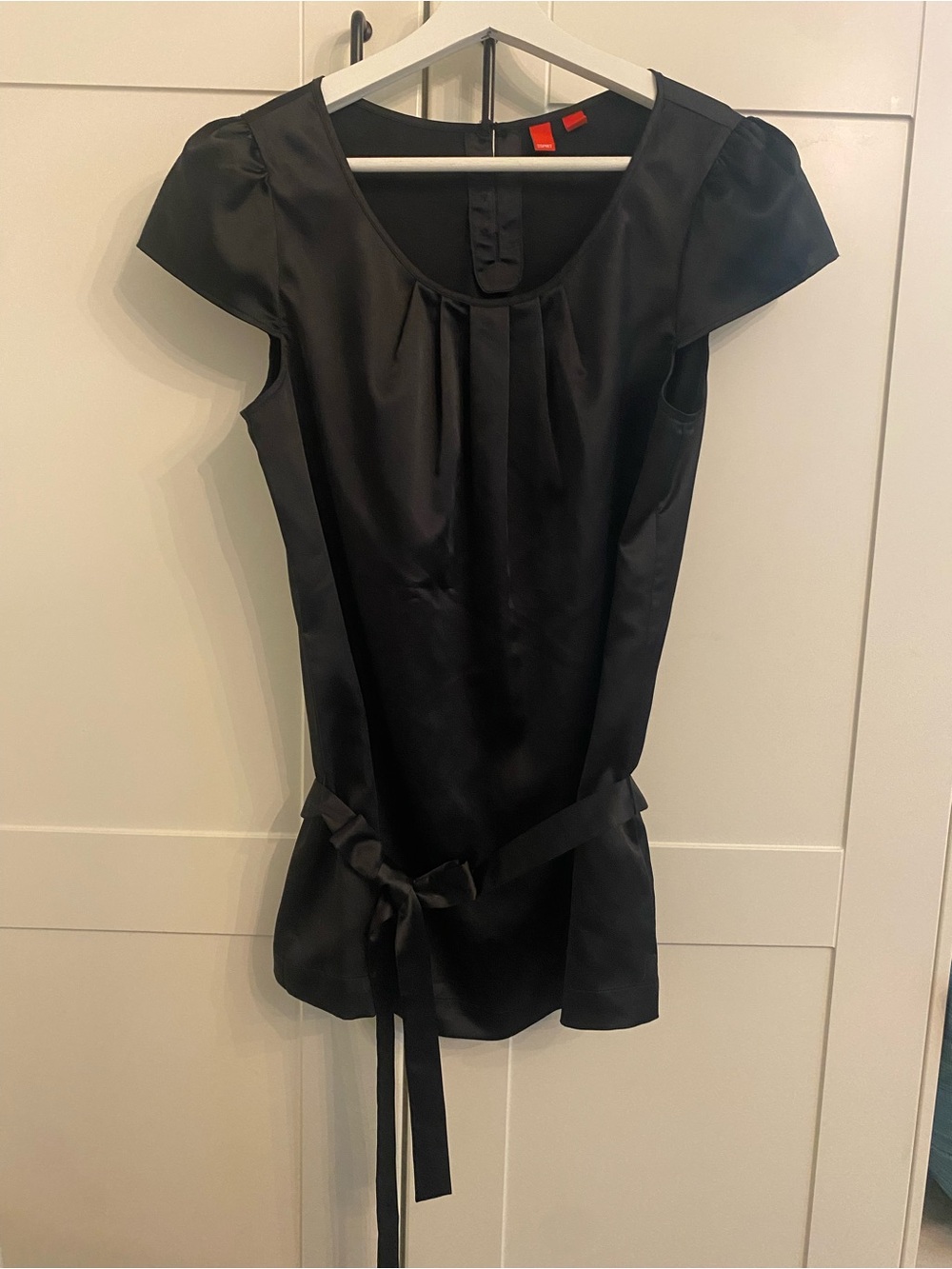Esprit Women’s Black Satin Belted Cap-Sleeve Blouse